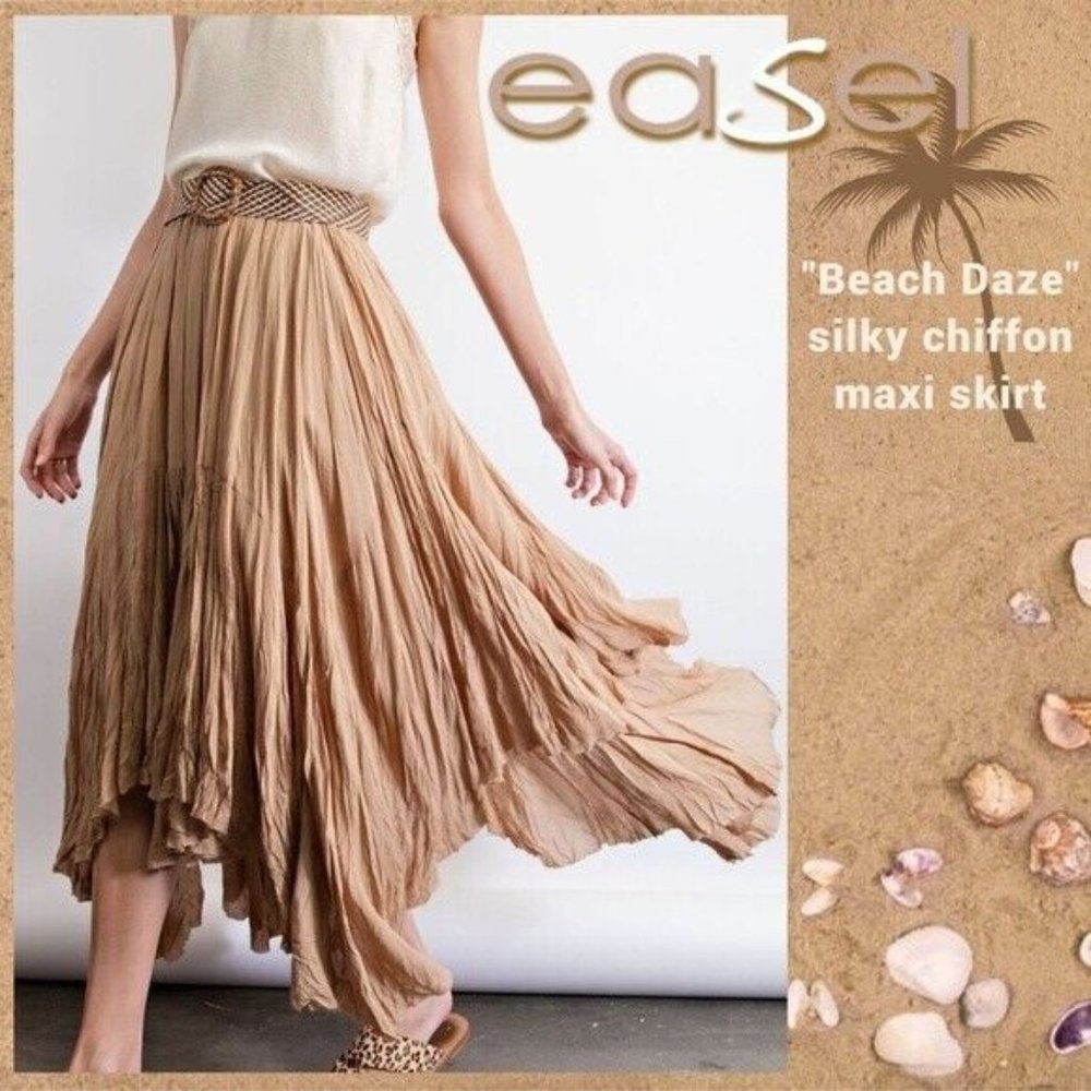 EASEL Crinkled Chiffon Overlay Uneven Hem Midi-Maxi Lined Skirt Dress
